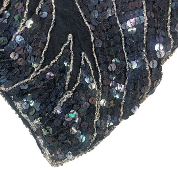 VTG SHE Sequin Beaded Butterfly Top Womens OS 70's Disco Retro Glam Silk Rayon - Picture 3 of 14